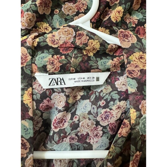 EUC Chic Zara Floral Tiered Mini Dress / Blouse W/ Bow Tie Boho Cottage Core M - Picture 3 of 5